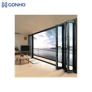 GONHO Porte pliante automatique en verre pour balcon avec roue Porte patio Fenêtres et portes en aluminium