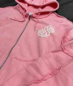 Sudadera con capucha con cremallera reversible lavada personalizada 400 Gsm algodón pesado bordado desgastado apliques diamantes de imitación sudadera con cremallera - Product Image 4