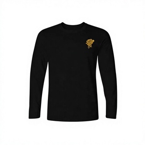 Chemises promotionnelles personnalisées en jersey de coton noir à manches longues, col rond, coupe classique, respirantes pour hommes - Product Image 1