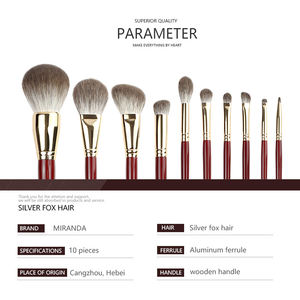 Juego de brochas de maquillaje con mango de madera de zorro plateado, marca privada de lujo profesional - Product Image 2