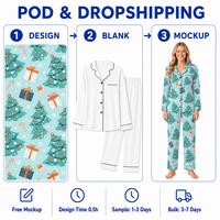 Pyjama personnalisé de Noël en polyester pour femme, motif arbre aquatique et canne à sucre, col cranté, livraison directe, MOQ 1 pièce