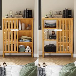 Bamboo Multi Functional Kitchen Storage Cabinet With <b>Sliding</b> Door Natural Color Modern Style - Product Image 4