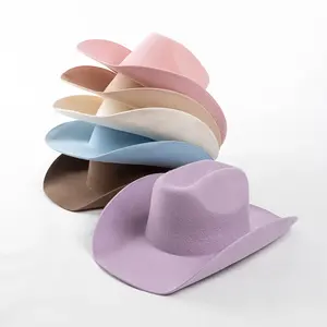 Manufacture Personalized bright colours australia wool jazz female cowboy fedora felt hat supplier with color brim