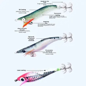 Nouveau leurre de pêche en bois imprimé multi-poids pour crevettes et calamars, pour poissons d'eau salée avec 3,5 # 2.2 # 1.8 #   Tailles en gros - Product Image 1