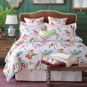 Conjunto de cobertura de edredon, conjunto de roupa de cama com estampa de flores, 100% algodão