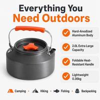 Hervidor de Camping de Aluminio Anodizado de 2.0L con Revestimiento Cerámico, 0.36kg, Tapa con Boquilla, Venta al por Mayor OEM, Tetera para Senderismo y Camping al Aire Libre