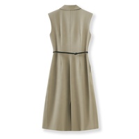 Robe sans manches Boying pour femme, col tailleur, unie, longueur genou, ajustée à la taille, style trench, pour le bureau, printemps, ODM