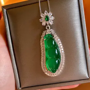Collier de perles vertes en Jade incrusté de calcédoine pour femme, bijoux fins et élégants, 5A