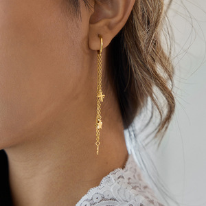 Butterfly Tassel Pendant Earrings With Star Moon Charms Stainless Steel Gift Jewelry - Product Image 3