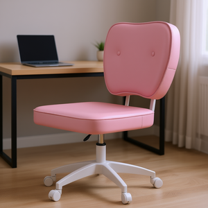 Chaise d'ordinateur en cuir PU rose, réglable en hauteur, pivotante, sans accoudoirs, pour usage domestique ou au bureau, modèle D0100XF3KH6 - Product Image 2