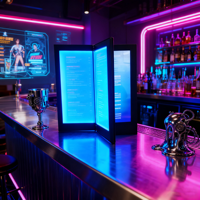 Menu de boissons de luxe en similicuir A4 à 4 faces avec éclairage LED et verseur intégré pour bars, hôtels et boîtes de nuit