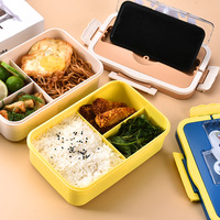 Ensemble boîte à lunch et gourde, mignon, avec couvercle en plastique chauffable, 3 compartiments, durable, grande capacité, portable, facile à nettoyer, matériaux sûrs