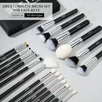 Ensemble professionnel de 20 pinceaux de maquillage à poils synthétiques et manche en bois pour application de poudre, anticernes et eye-liner sur le visage et les lèvres