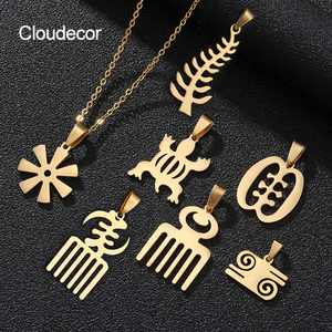 Collar con colgante de acero de titanio Adinkra Gye Nyame, cadena de eslabones de joyería chapada en oro a la moda, acero inoxidable para africanos - Product Image 1