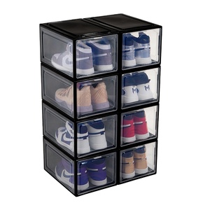 Caixa Organizadora de Sapatos Empilhável em Acrílico Transparente com Logo Personalizado, Caixa de Armazenamento Plástica Preta para Quarto - Product Image 2