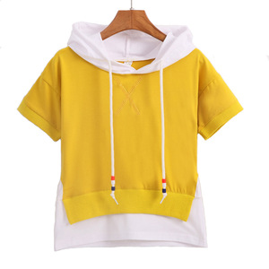 Children's Two Color Curved Hem Design Your Own T Shirt With Hood From <b>Gold</b> Supplier - Product Image 2