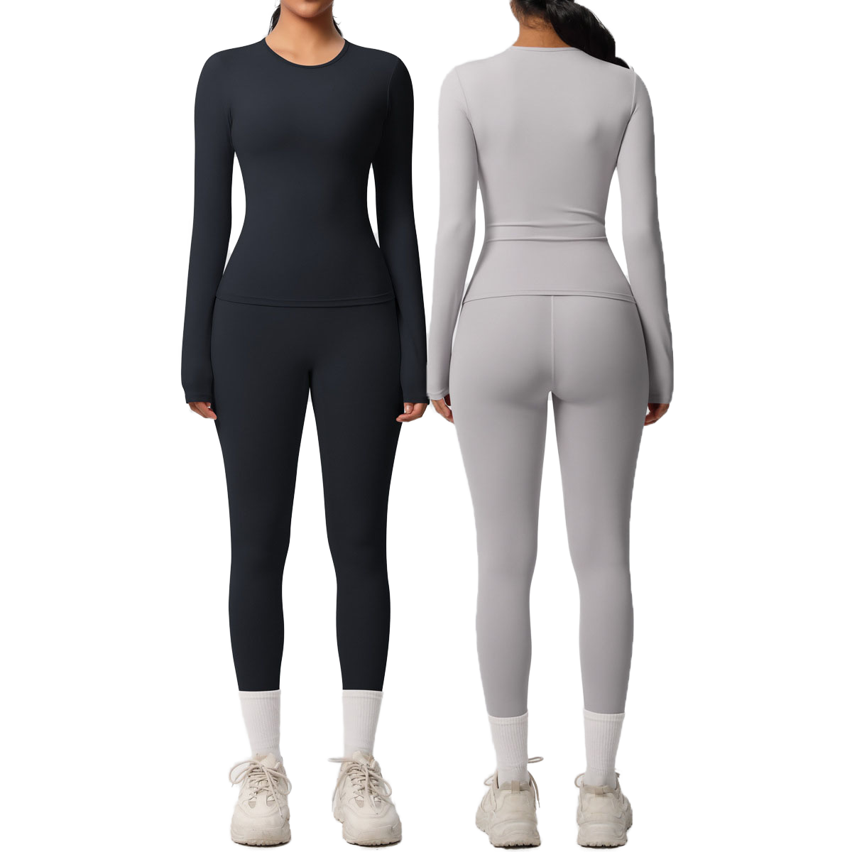 Hot Sale Buttery Soft Breathable Long Sleeve Yoga Sets Four Way Stretch Womens Activewear High Quality Tops Elastic Waist Top