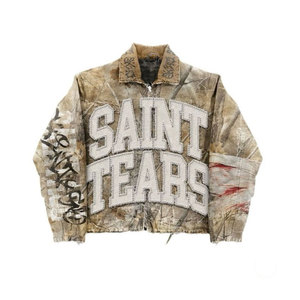 Streetwear personnalisé pour hommes, veste de baseball vieilli Slim-Fit col revers en jean lavable en machine unisexe - Product Image 5