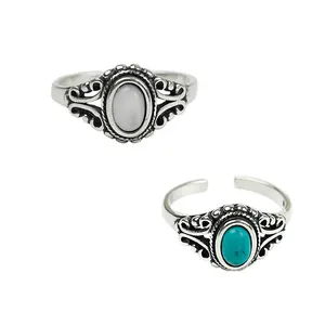 Wholesale custom vintage shell stone turquoise 925 sterling silver adjustable open ring for women men gift