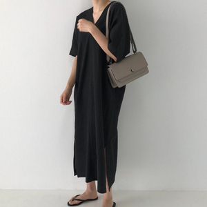 Personalizado Fruncido Frente Sexy Caliente, Negro <span class=keywords><strong>Vestidos</strong></span> Mujeres Manga Larga Botón Casual Elegante Vestido Maxi Vestido - Product Image 2