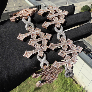 Bracciale Hip Hop di Alta Qualità con <span class=keywords><strong>Charm</strong></span> a Tripla Croce Placcato Argento e Oro Rosa, Completamente Tempestato di Cristalli - Product Image 3