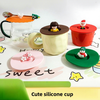 Couvre-tasse en silicone de qualité alimentaire, dessin animé, universel, anti-poussière, résistant à la chaleur, couvercle d'étanchéité pour tasses en céramique, verre, tasses à thé
