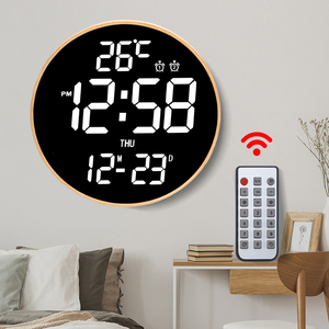 <span class=keywords><strong>Horloge</strong></span> murale numérique LED électronique de 12 pouces en bois avec alarme, <span class=keywords><strong>calendrier</strong></span>, réglage de la luminosité, minuterie, température, décoration <span class=keywords><strong>pour</strong></span> la maison et le bureau - Product Image 2