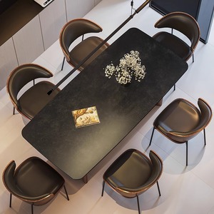 Ensemble de table et de chaises rectangulaires en bois massif de noyer noir de style vintage, adapté aux maisons ou aux restaurants - Product Image 2
