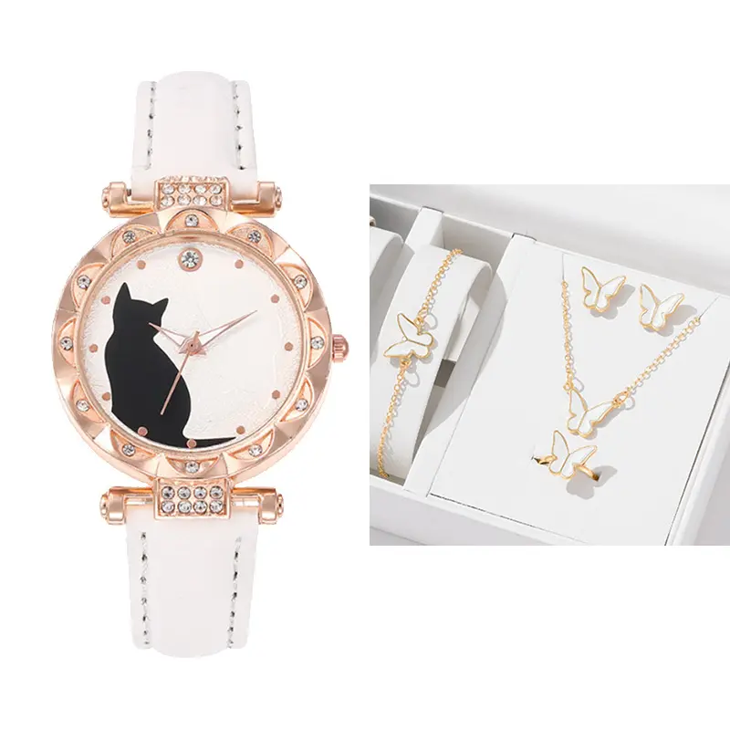Reloj de mujer con juego de joyas Mariposa Lindo gato Regalo para ella YW39