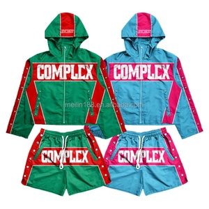 Factory Custom Zipper Nylon <b>Jackets</b> and Nylon Shorts Set Two Piece Lightweight Casual Jogging Suit Windbreaker Tracksuit - Product Image 2