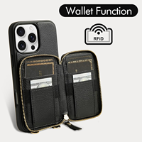 Dompet Kulit Asli dengan Ritsleting Magnetik dan Tali Selempang untuk iPhone 16 Pro Max OEM ODM Grosir