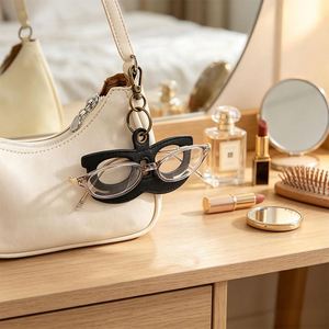 PU Leather Moustache Shape Sunglasses Holder <b>Keychain</b> for Travel Portable Eyeglasses <b>Glasses</b> <b>Keychain</b> Cute Promotional - Product Image 3