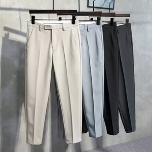 Nouveau <span class=keywords><strong>pantalon</strong></span> décontracté droit <span class=keywords><strong>pour</strong></span> homme, léger, extensible, fin, printemps, été, automne, longueur cheville personnalisable - Product Image 1