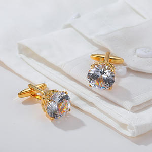 Boutons de manchette pour hommes, boutons de manchette de luxe de haute qualité, boutons de manchette en diamant pour hommes, boutons de manchette carrés en zircon doré - Product Image 4