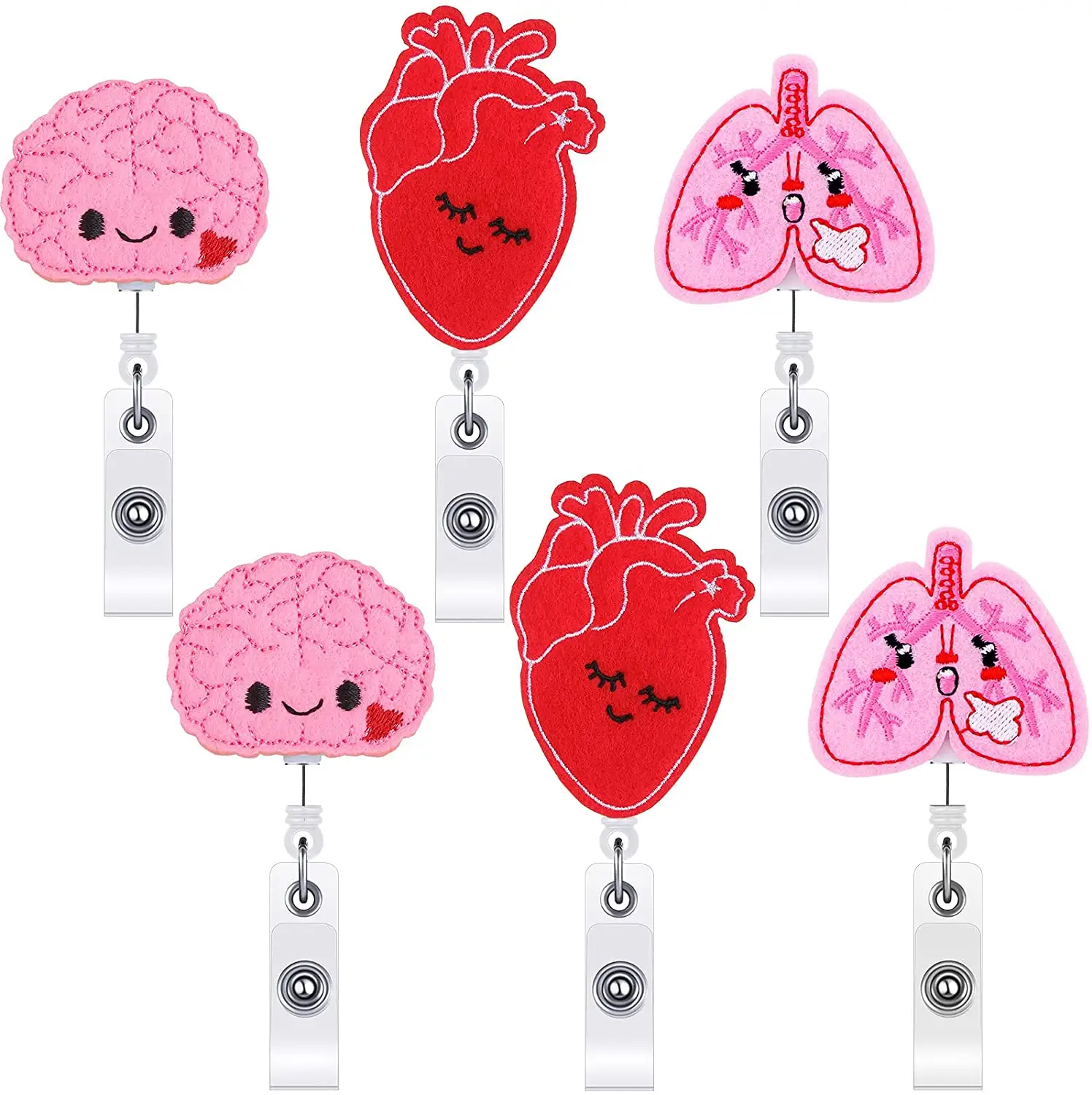 Porta Badge retrattile per infermiera Brain Badge Reel porta Tag in feltro con Clip cuore polmonare ID Badge Reel Clip