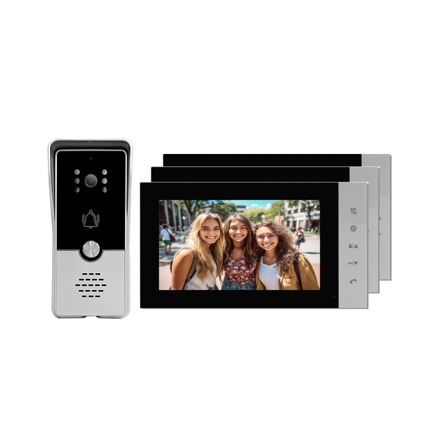 7 Inch 3 Monitor 1 Camera Video Door Phone Doorbell Intercom System for Single Family House Door Entry