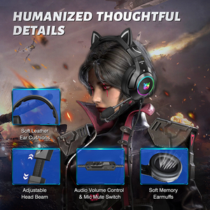 หูฟังสำหรับเล่นเกม RGB สำหรับเด็ก,ชุดหูฟังหูแมวสีดำ <span class=keywords><strong>ONIKUMA</strong></span> <span class=keywords><strong>K9</strong></span>แบบมีสายสำหรับเด็ก - Product Image 4