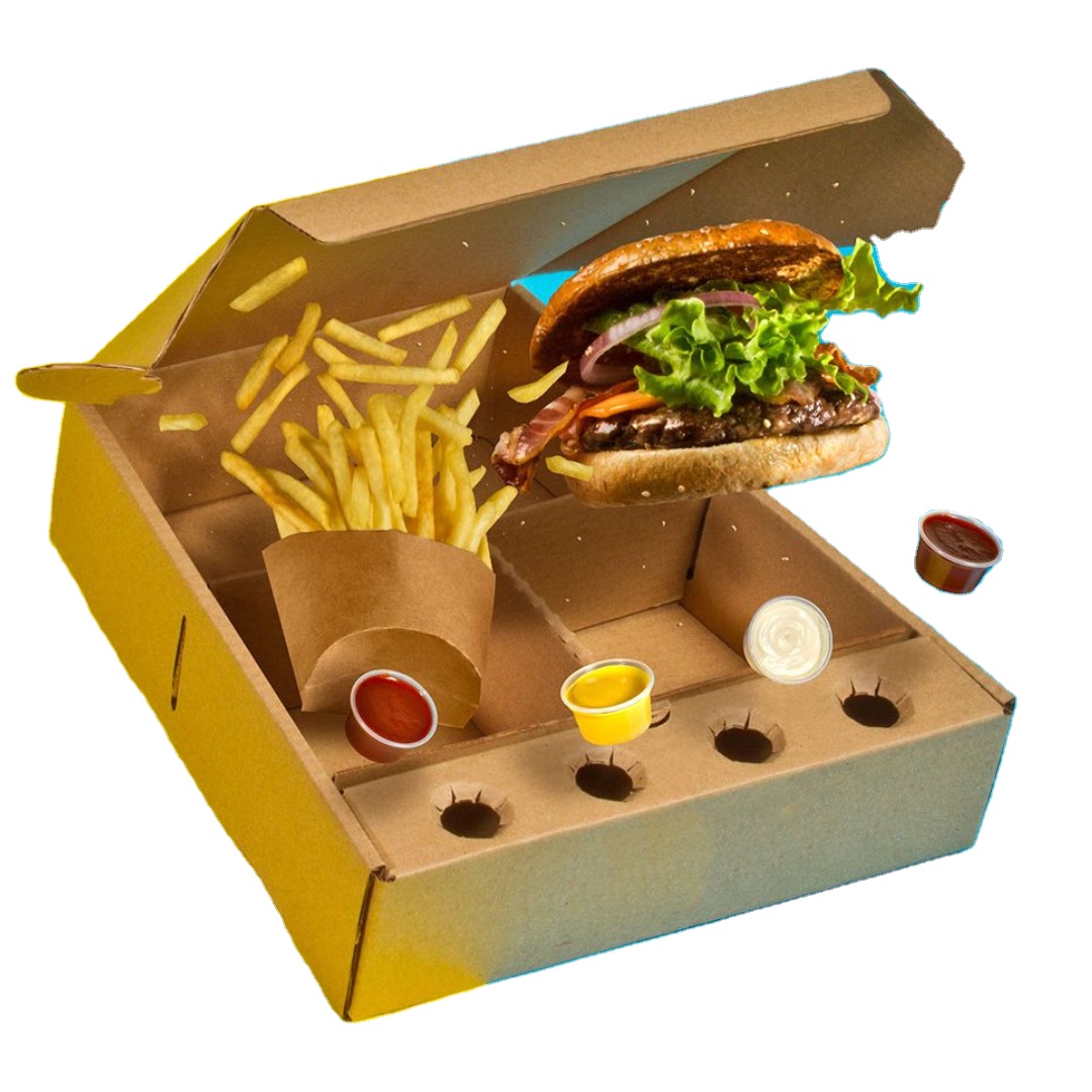 Benutzer definierte Burger Box Fish and Chips Food Box mit Einsatz zum Mitnehmen Kraft papier Fried Chicken Box