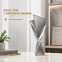 Trophée en résine HBL personnalisé avec logo gravé, finition mate or, argent, or rose, double lame torsadée, pour cérémonie d'entreprise, souvenir
