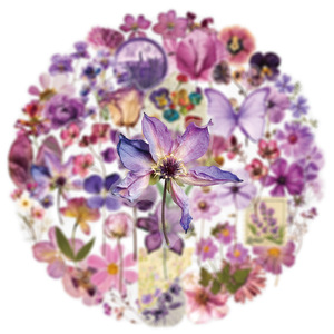 50 Pegatinas Decorativas Transparentes con Diseño Floral <span class=keywords><strong>Morado</strong></span> para Ventanas, Botellas, Decoración Estética, Pegatinas de Lavanda para Marcapáginas - Product Image 4