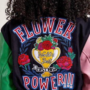 Nueva Chaqueta Varsity de Lona para Mujer, Elegante, Manga Larga, Largo Regular, Uso Casual, Color Personalizado, Cálida, Transpirable, Estampada - Product Image 4