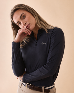 Camiseta de equitación para mujer al por mayor, protección solar UPF 50+, de secado rápido, manga larga, con cremallera de un cuarto, capa base para montar a caballo - Product Image 2