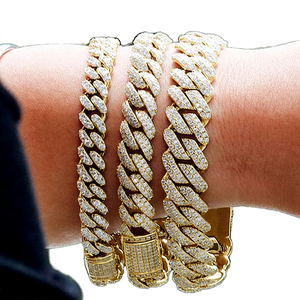 Wholesale <b>Solid</b> Cuban Link Chain <b>Bracelet</b> Set VVS Moissanite 925 Sterling <b>Silver</b> Gold Plated Iced Hip Hop Jewelry RCK Global - Product Image 2