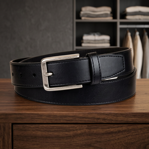 Ceinture robuste en cuir de vachette noir formel BS INTERNATIONAL, boucle à ardillon vintage en acier, durable, écologique, imperméable - Product Image 1