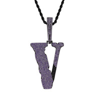 Collier pendentif lettre V en gros, serti de zircons colorés, bijoux hip-hop