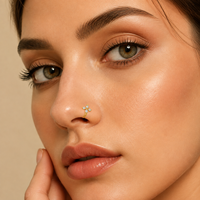En gros, Faux anneau de nez en cuivre non-perçant, avec zircon CZ, motifs couronne dorée, cœur, nœud, fleur, bijoux de corps pour femmes