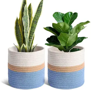 Rope Plant Basket Cotton Rope Plant Basket For Flower Pot Small Woven Pots For Indoor Plants 8 Inch Plant Pot With Handle