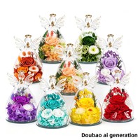 Rose éternelle sous cloche en verre, petit ange, cadeau de la Saint-Valentin, objet décoratif avec lumière, forme de dôme