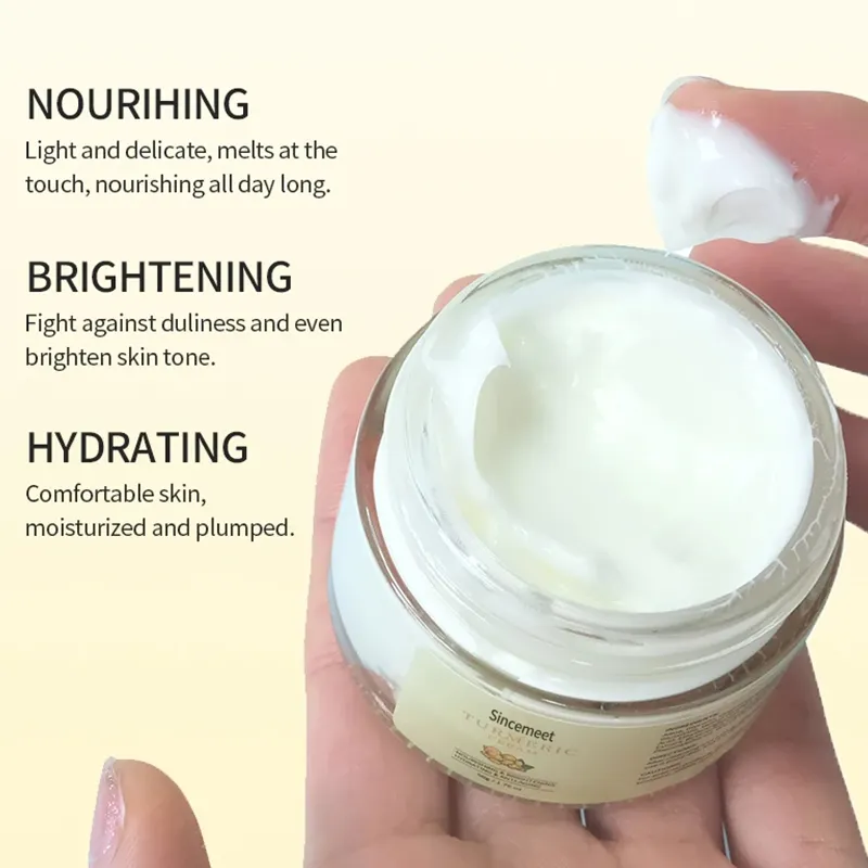 Crema facial de cúrcuma para el cuidado de la piel en cantidad baja personalizada, crema facial de cúrcuma hidratante antienvejecimiento para piel negra