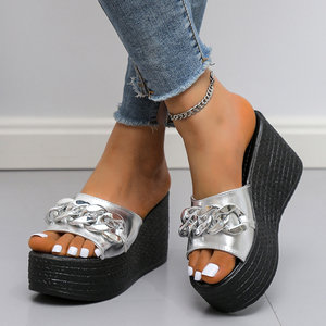 Mules compensées pour femmes, version coréenne, avec nœud papillon et fleur 999, talons hauts rehaussants, chaussures tendance - Product Image 2